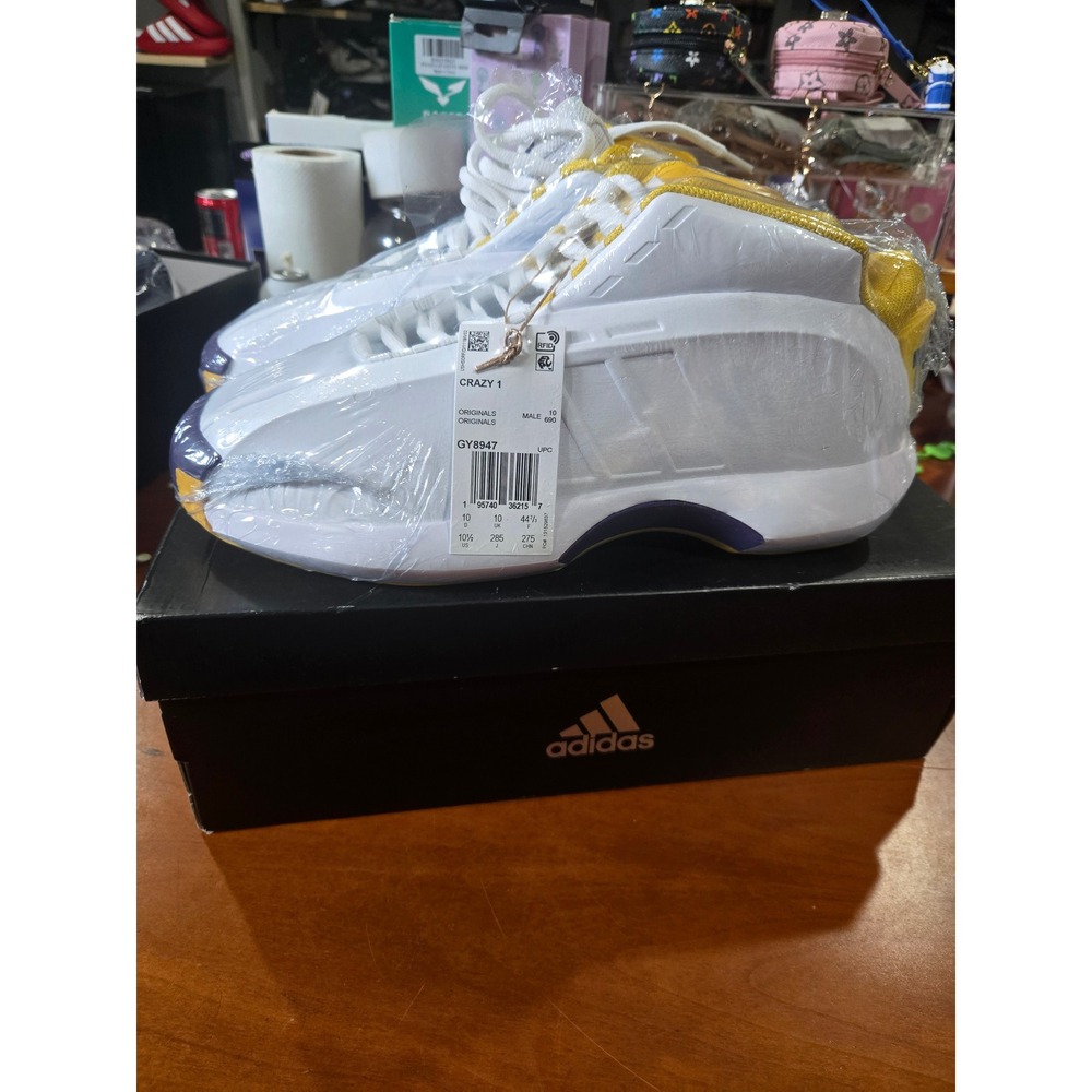 Adidas Crazy 1 Lakers White Yellow Purple GY8947 Mens Size 10.5 Basketball Shoes